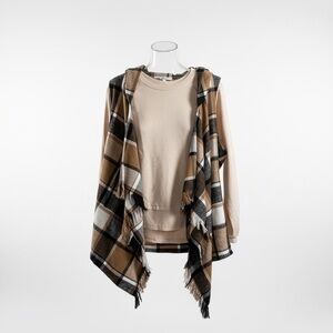 Chic brown and cream plaid Print Women's Vest- Plus Size NWT